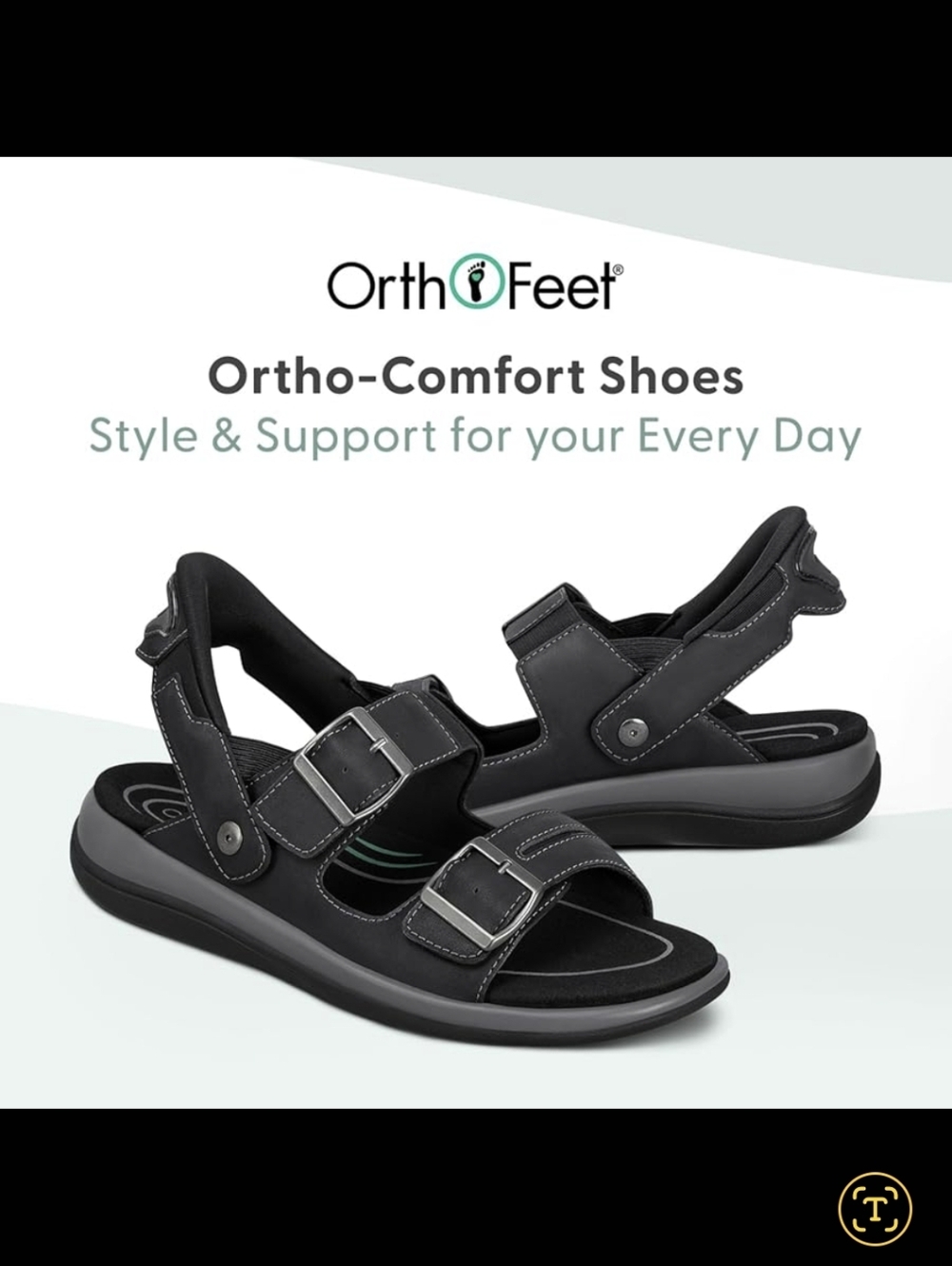 OrthoFeet Black Ortho-Comfort Adjustable Sandals